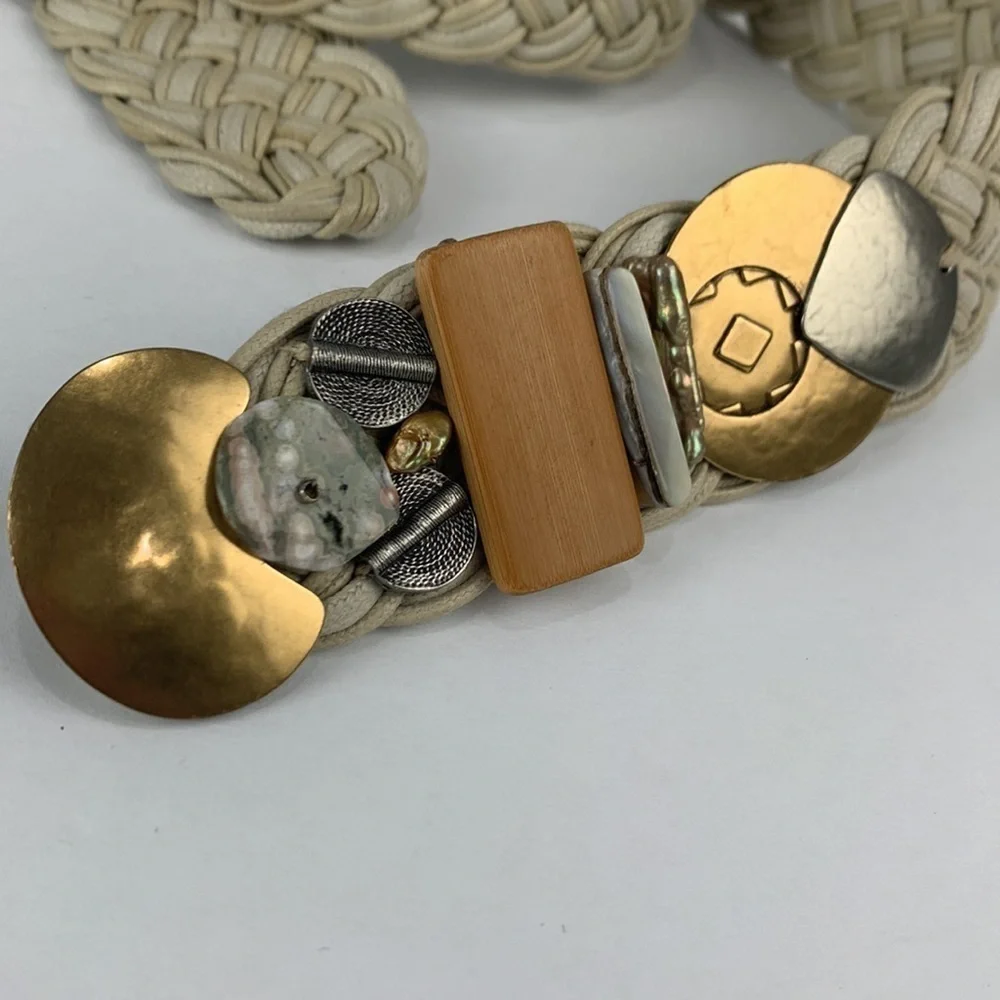 Braided Multimedia Metal Stone and Wood 1980’s Belt